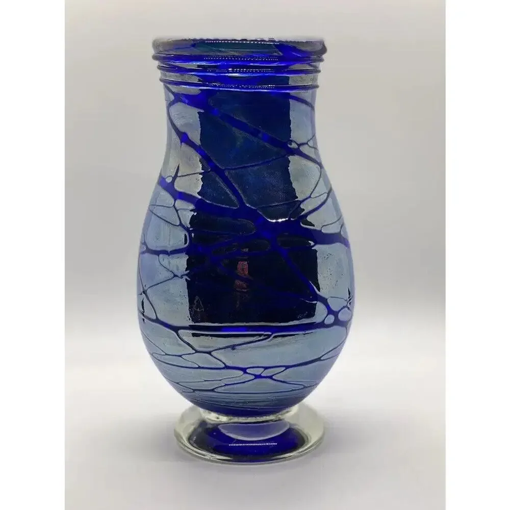 Todd S Abell Unique Blue Studio Art Glass Vase. Fantastic Design. Signed. 2012
